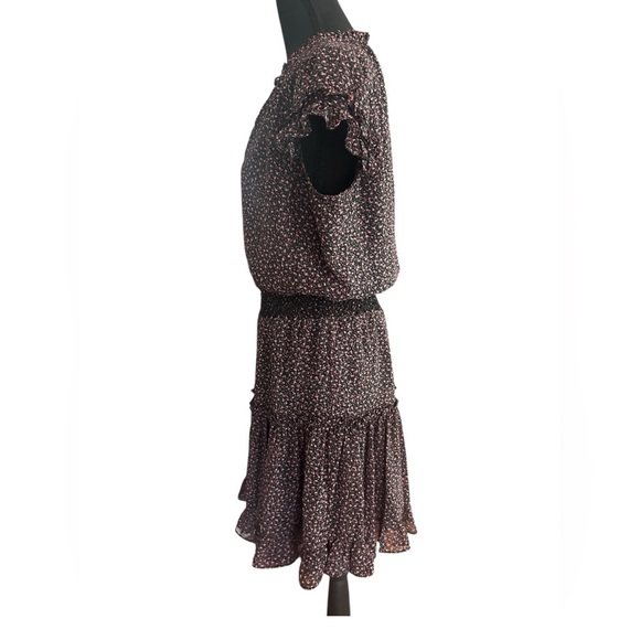 Rebecca Minkoff Black with Pink Floral Ruffled Elastic Waist Mini Dress Size S - Picture 5 of 7